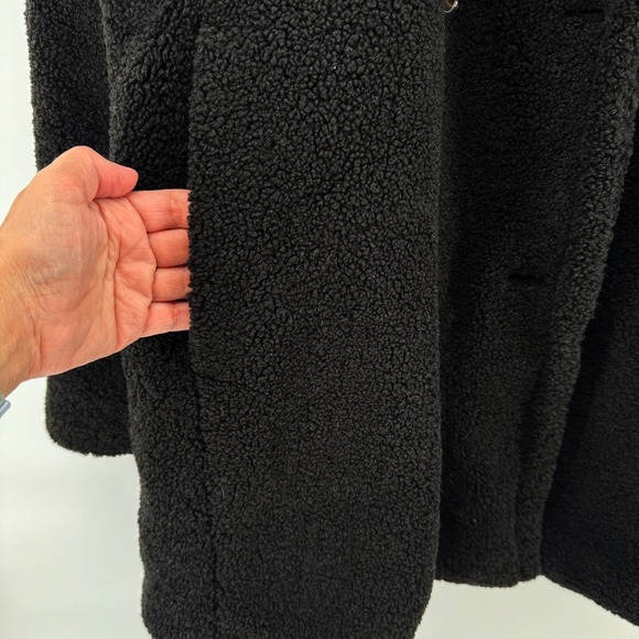 Kensie Womens Black Faux Fur Teddy Coat Double‎ Breasted Pockets Warm Winter NEW - Picture 12 of 16